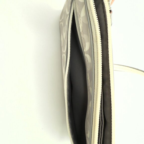 Coach Signature Ivory Taupe Coated Canvas Wristlet Gray Satin Lining Classic - Picture 7 of 15